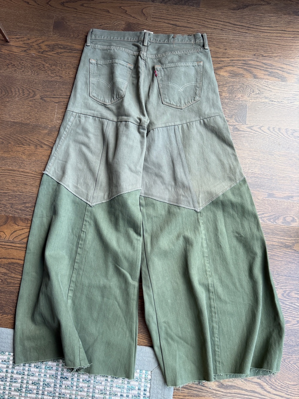 Free People x TRICIA FIX Hand Re-Worked Levis XL Olive Green Boho Los Angeles